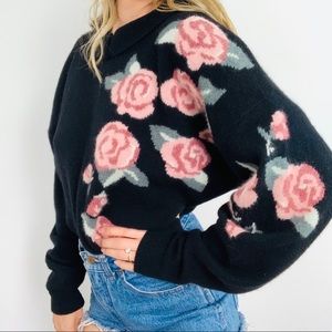 Vintage outlander angora floral black cozy sweater